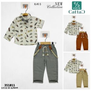 🧒 CattaC Baby 6–18 Months Printed Shirt & Suspender Pants Set